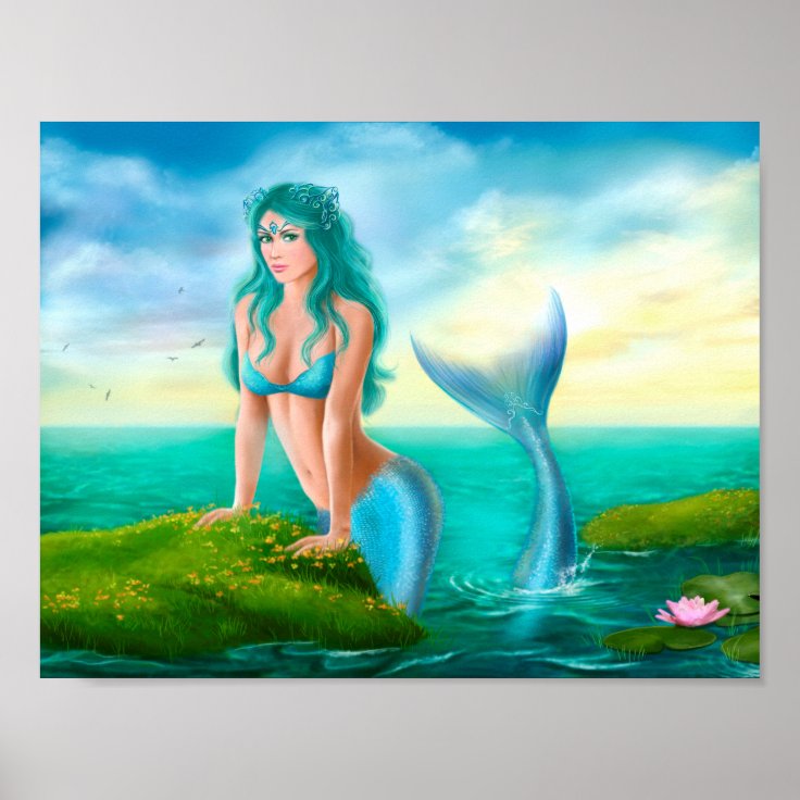 海のポスター紙のファンタジーの美しい人魚 ポスター Zazzle Co Jp