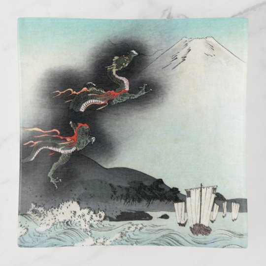 海ドラゴンが富士山に登場 北斎浮世絵 トリンケットトレー Zazzle Co Jp