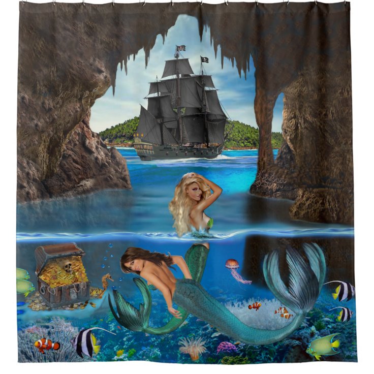 海賊洞窟の人魚 シャワーカーテン Zazzle Co Jp