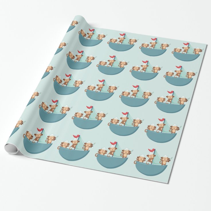 海賊船の包装紙のかわいい猿 ラッピングペーパー Zazzle Co Jp