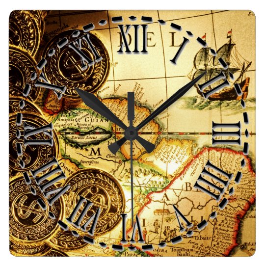 海賊金ゴールドの宝物地図の柱時計 スクエア壁時計 Zazzle Co Jp