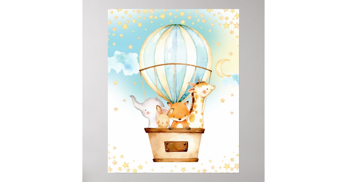 温風気球かわいい動物の赤ちゃん子供部屋壁画 ポスター Zazzle Co Jp