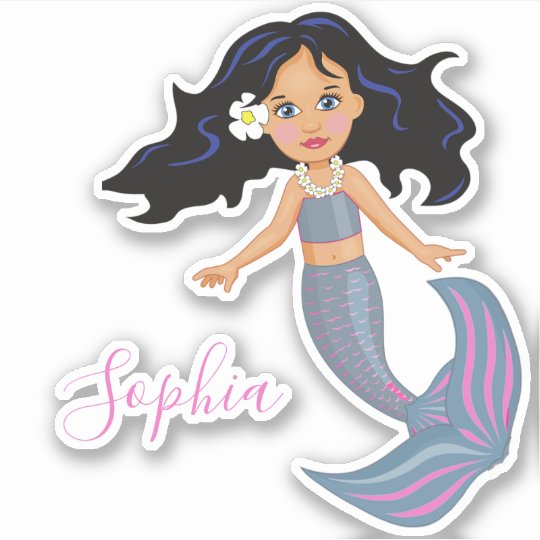 濃い髪の人魚の人魚ピンクかわいい個人用の静止台 シール Zazzle Co Jp 濃い髪の人魚の人魚ピンクかわいい個人用の静止台 シール Zazzle Co Jp