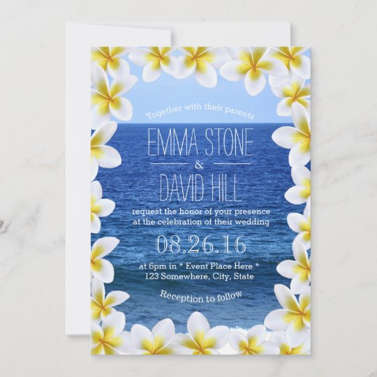 熱帯プルメリア花フレームの海の眺めの結婚式 招待状 Zazzle Co Jp