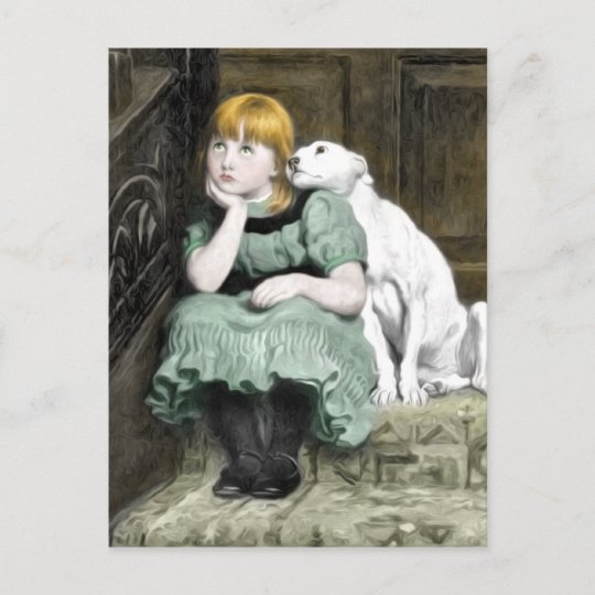 犬の熱愛する女の子のビクトリアンな絵画 ポストカード Zazzle Co Jp