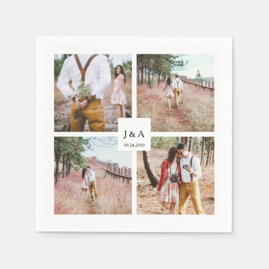 独自のフォトコラージュのエレガントな結婚式を作成 スタンダードカクテルナプキン Zazzle Co Jp