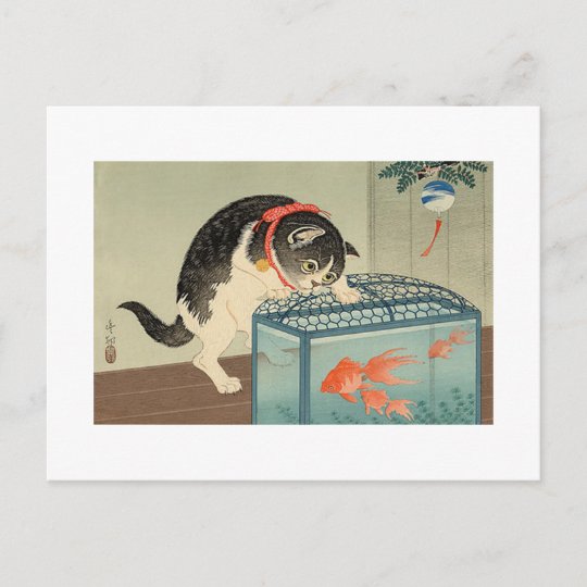 猫と金魚 古邨 猫 金魚 子孫 浮世絵 ポストカード Zazzle Co Jp