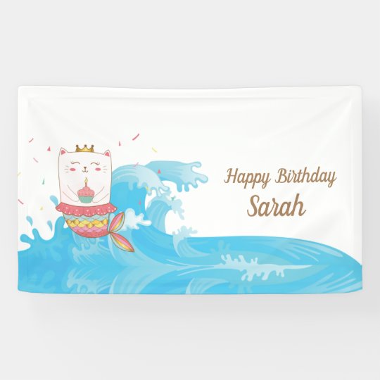 猫の人魚の誕生日バナー 横断幕 Zazzle Co Jp