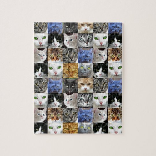 猫の顔のコラージュのパズル ジグソーパズル Zazzle Co Jp