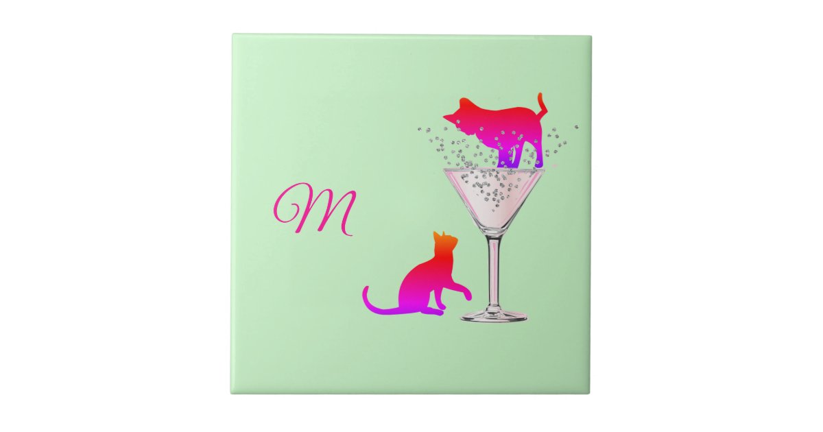 猫好きミントグリーンカクテルピンクモノモダングラム タイル Zazzle Co Jp 猫好きミントグリーンカクテルピンクモノモダングラム タイル Zazzle Co Jp