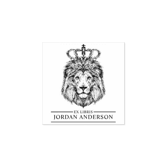 王冠 の名前をカスタムする前のlibrisを用いる手描きのライオン ラバースタンプ Zazzle Co Jp