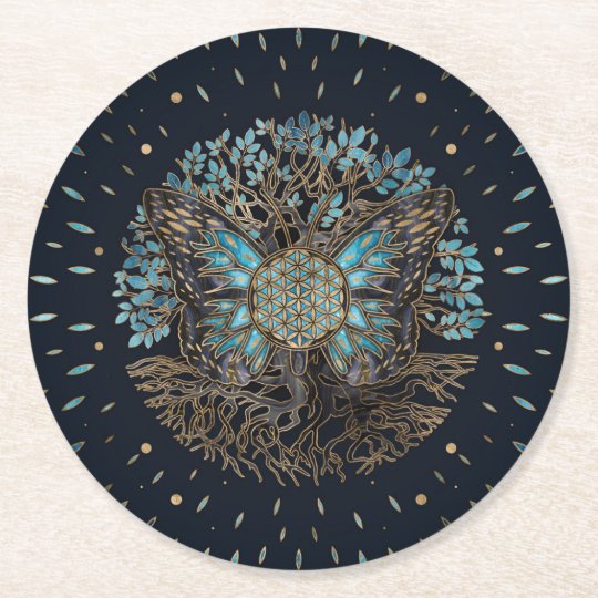 生の花 生の木 蝶 ラウンドペーパーコースター Zazzle Co Jp