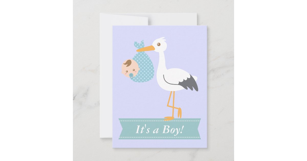 男の子のベビーシャワー こうのとりはかわいい男の赤ちゃんを分娩します 招待状 Zazzle Co Jp