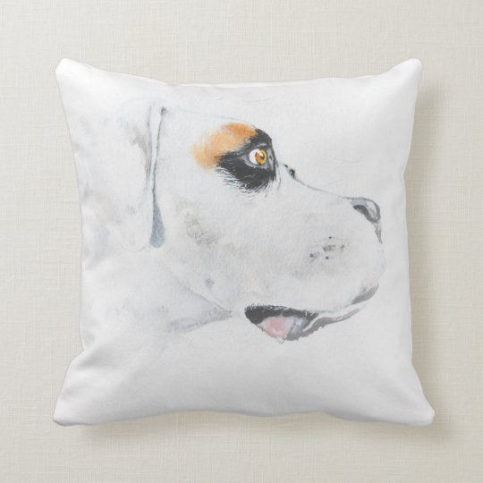 白いボクサー犬 ファインアートのソファーのクッションの枕 クッション Zazzle Co Jp