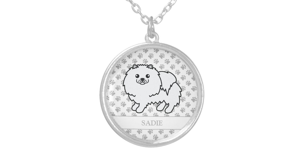 白いポメラニア犬かわいい漫画の犬 名前 シルバープレートネックレス Zazzle Co Jp 白いポメラニア犬かわいい漫画の犬 名前 シルバープレートネックレス Zazzle Co Jp