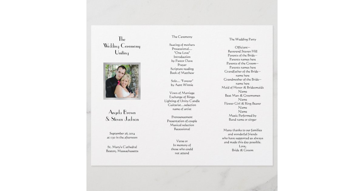 白い三重写真テンプレートの結婚式プログラム Zazzle Co Jp