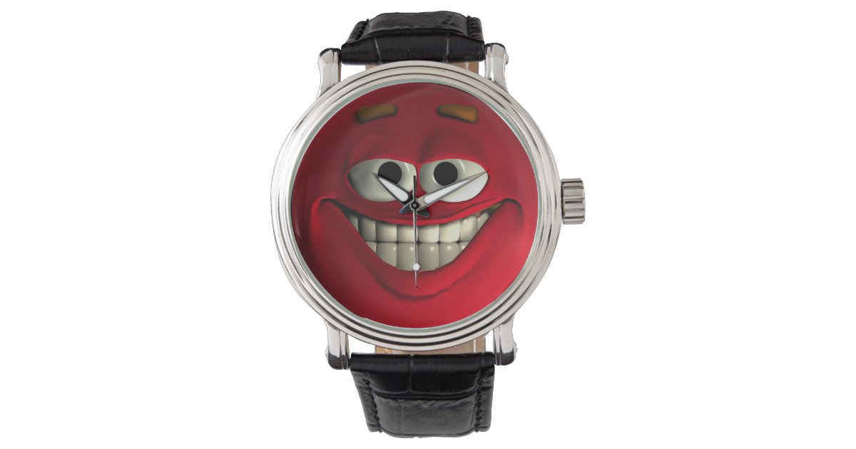 白い歯を搭載する赤い顔文字 腕時計 Zazzle Co Jp