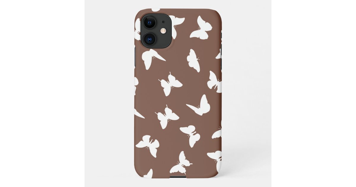 白い蝶の茶色の背景かわいい美しさ Iphoneケース Zazzle Co Jp