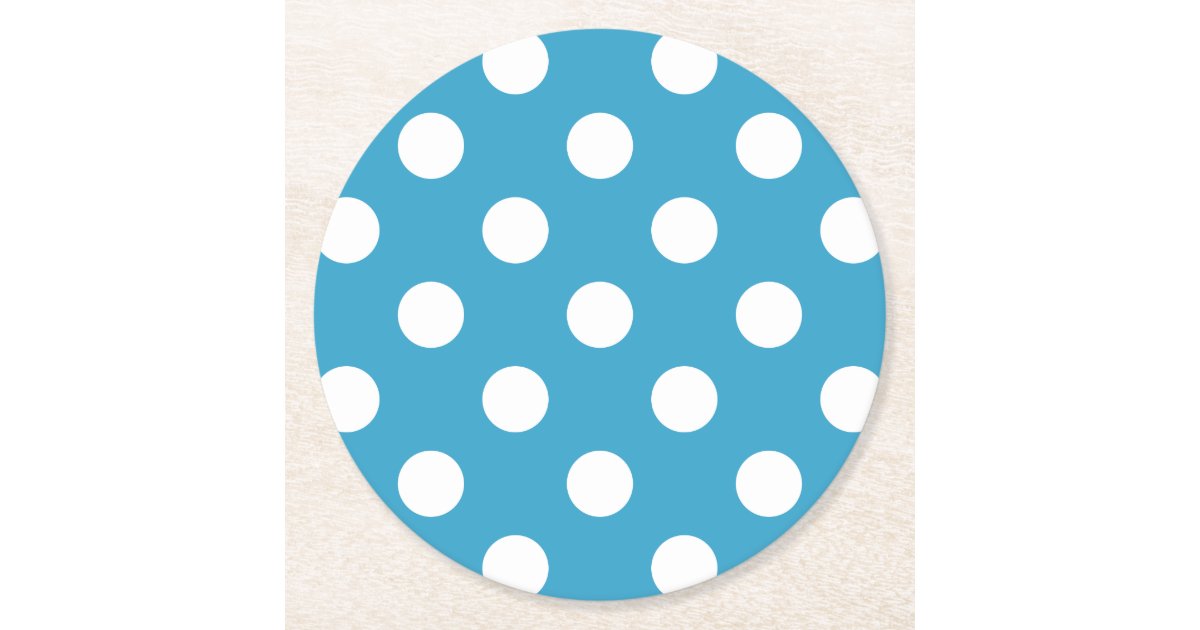 白の水玉模様 Peacock Blue ラウンドペーパーコースター Zazzle Co Jp