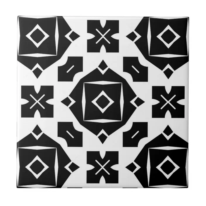 白カッコいいスタイリッシュ黒の幾何学模様 タイル Zazzle Co Jp