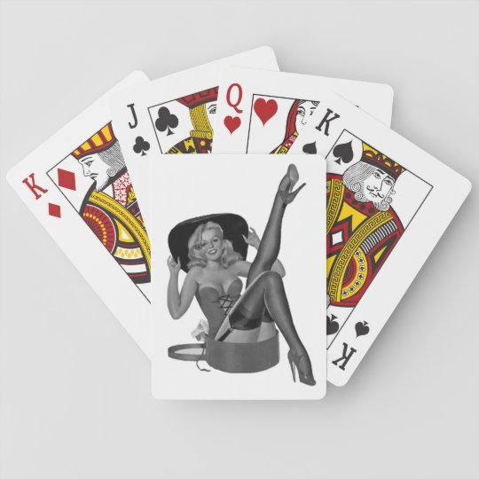 白黒のピンナップの女の子レトロの遊ぶカードゲーム トランプ Zazzle Co Jp