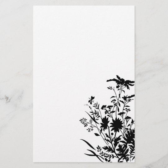 白黒シルエットの花柄の 文房具 便箋 Zazzle Co Jp