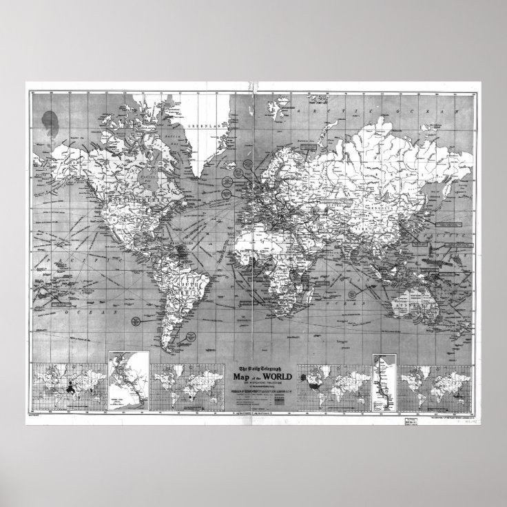 白黒世界地図 1918年 ポスター Zazzle Co Jp