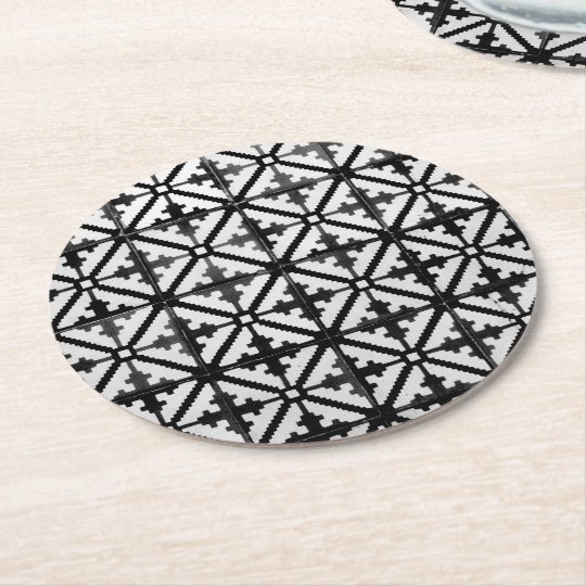 白黒床タイルパターン の模様が あるプリント ラウンドペーパーコースター Zazzle Co Jp