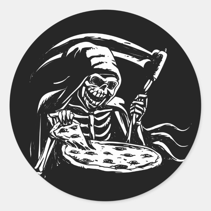 白黒死神の食べ物ピザ ラウンドシール Zazzle Co Jp