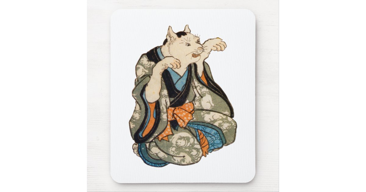 着物の猫 芳藤の着物猫 Yoshifujiの浮世絵 マウスパッド Zazzle Co Jp