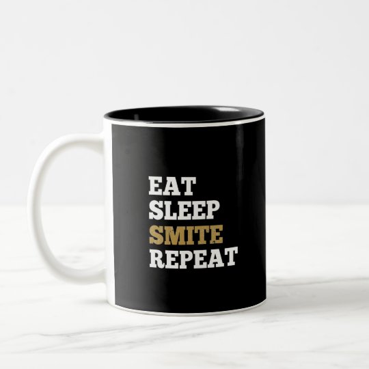 睡眠のsmiteの繰り返し Rpgのためのデザイン を食べて下さい ツートーンマグカップ Zazzle Co Jp