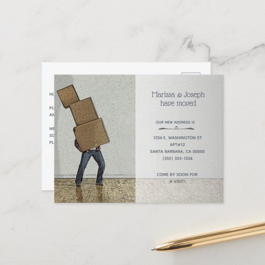 移おもしろい動ボックス新しいホーム 案内ポストカード Zazzle Co Jp