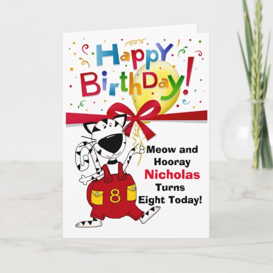 第8誕生日 男の子か女の子 かわいい漫画猫の名前 カード Zazzle Co Jp