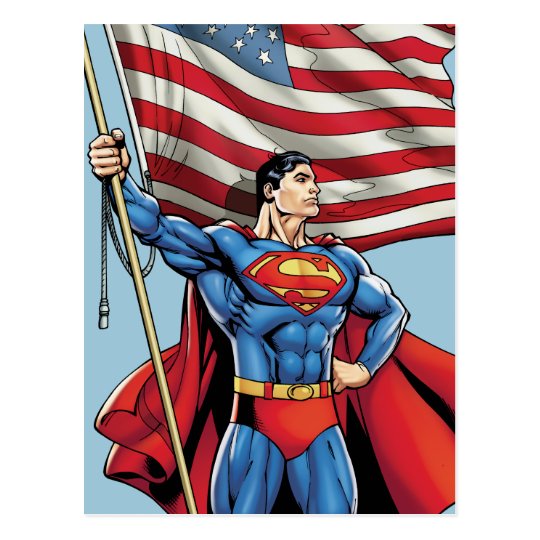 米国の旗を握っているスーパーマン ポストカード Zazzle Co Jp