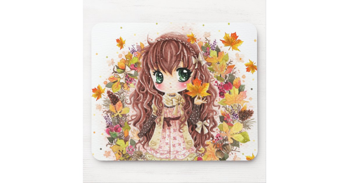 紅葉を持つかわいい日本製アニメの女の子 マウスパッド Zazzle Co Jp