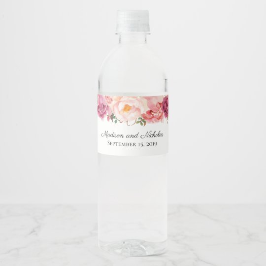 素朴なピンクの花の結婚式の水差しのラベル ペットボトルラベル Zazzle Co Jp