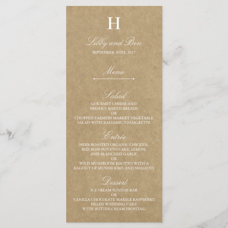 素朴な国のクラフトの結婚式メニューテンプレート メニュー Zazzle Co Jp