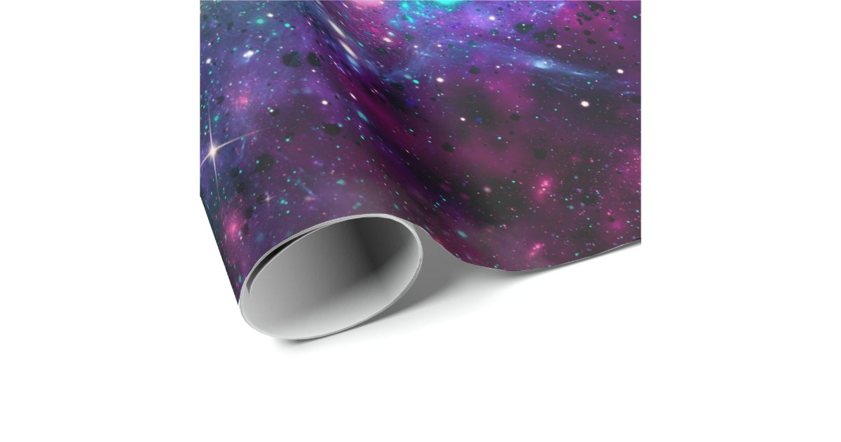 紫色の宇宙の銀河系の宇宙spaceyのティール 緑がかった色 のピンクの空 ラッピングペーパー Zazzle Co Jp