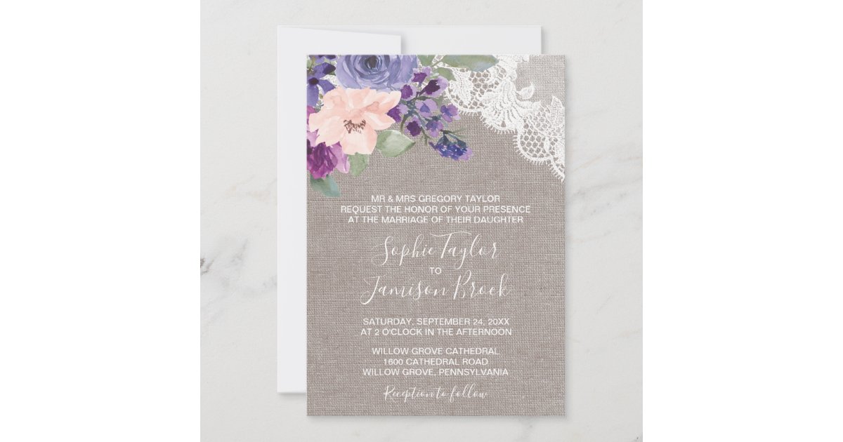紫色の花およびレースのフォーマルな結婚式 招待状 Zazzle Co Jp 紫色の花およびレースのフォーマルな結婚式 招待状 Zazzle Co Jp