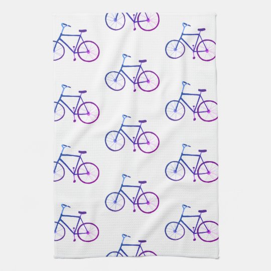 紫色の青い自転車のバイクパターン台所タオル キッチンタオル Zazzle Co Jp