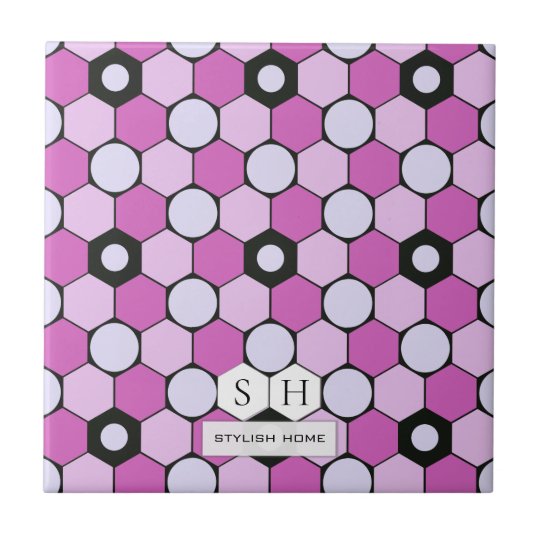 紫 ピンク ラベンダーの六角形と円のパターン タイル Zazzle Co Jp