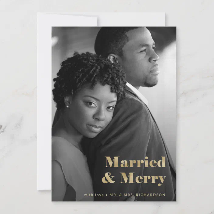 結婚したメリー金ゴールドレタリング シーズンカード Zazzle Co Jp