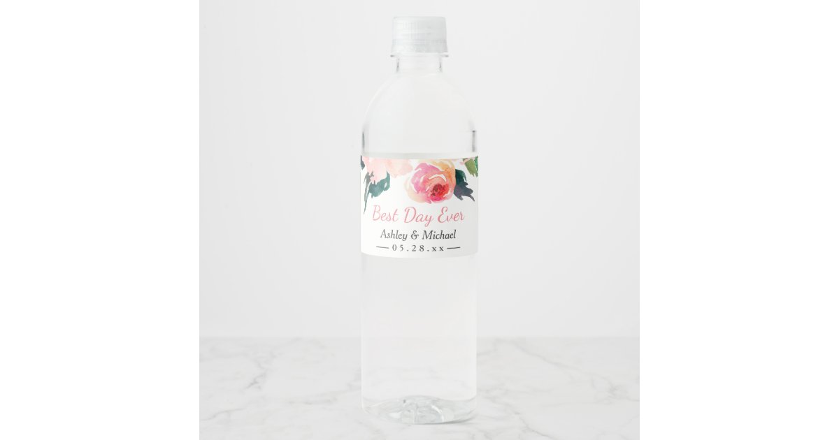 結婚する水彩画の花の最も最高のな日 ペットボトルラベル Zazzle Co Jp 結婚する水彩画の花の最も最高のな日 ペットボトルラベル Zazzle Co Jp