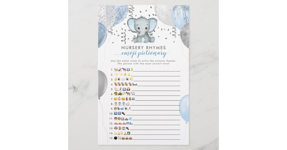 絵文字絵描きの少年ゾウのベビーシャワーゲーム Zazzle Co Jp