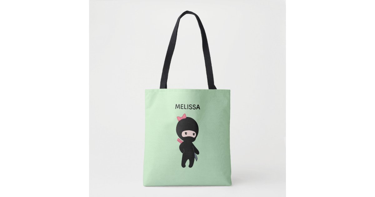 緑の小さい忍者の女の子の名前をカスタムする トートバッグ Zazzle Co Jp