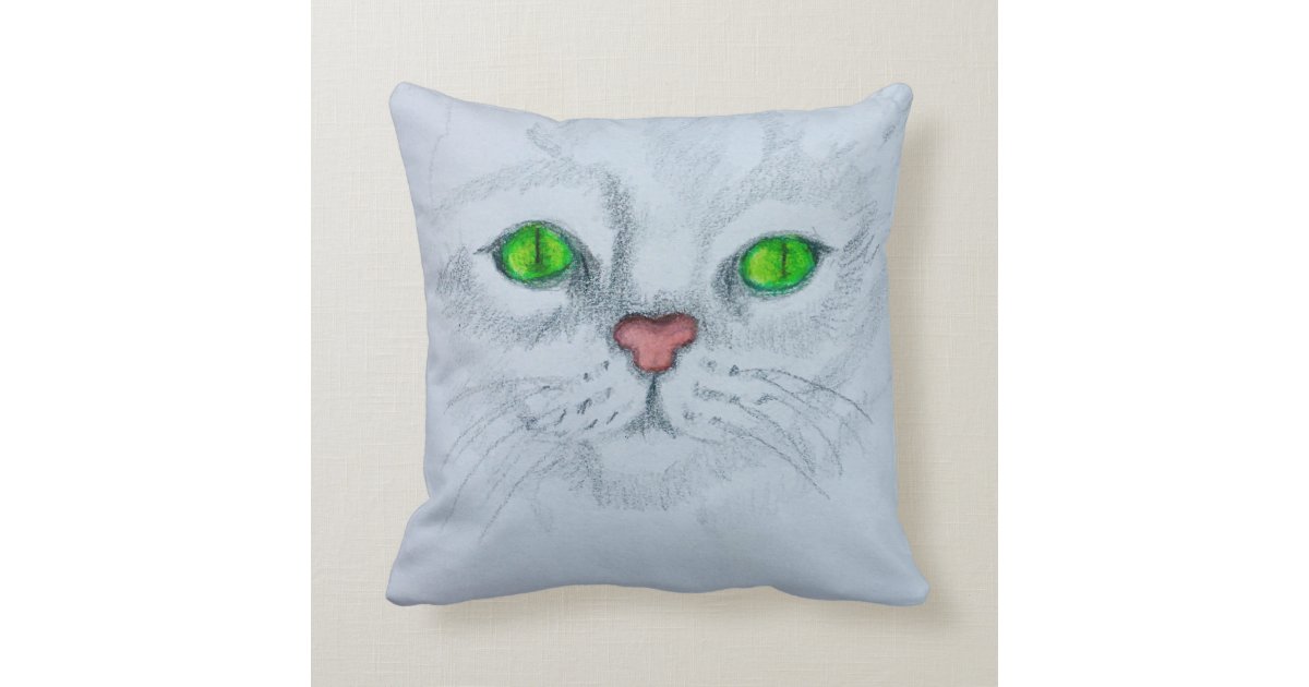 緑の目白猫可愛い顔リ絵画アル クッション Zazzle Co Jp