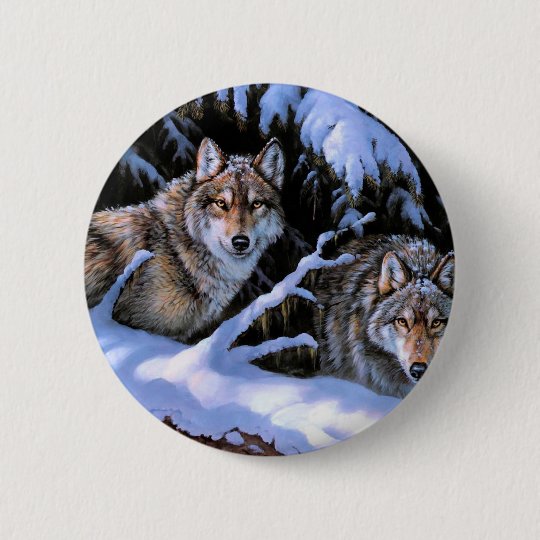 美しい二匹のオオカミの絵 缶バッジ Zazzle Co Jp
