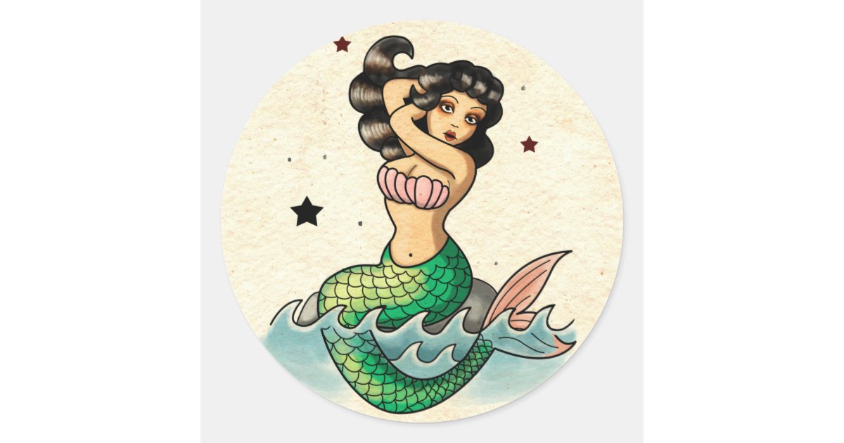 美しい古い学校の人魚 ラウンドシール Zazzle Co Jp 美しい古い学校の人魚 ラウンドシール Zazzle Co Jp