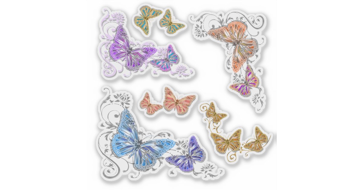 美しい蝶花の渦巻の昆虫 シール Zazzle Co Jp