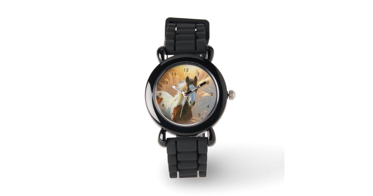 美し絵を描い馬シルバーグリッター時計 腕時計 | Zazzle.co.jp